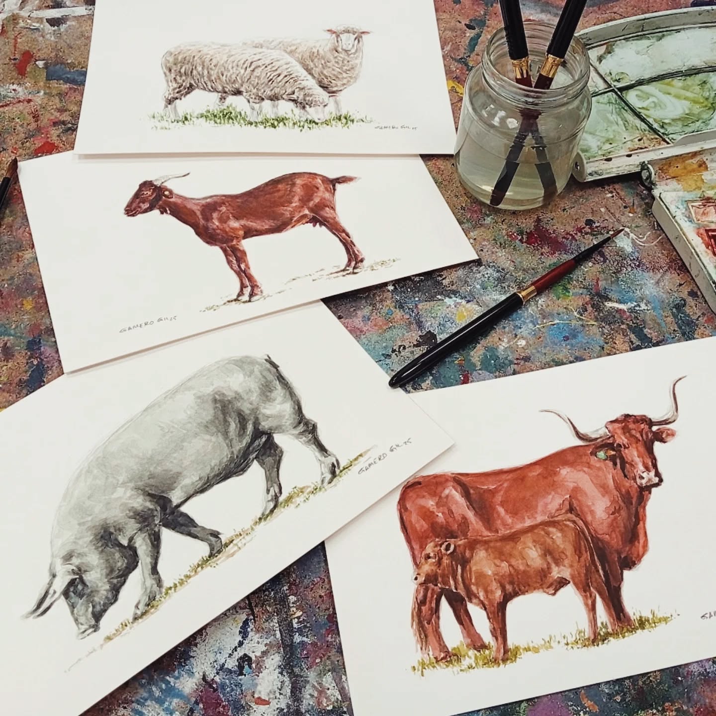 Fauna — serie de acuarelas sobre papel Arches