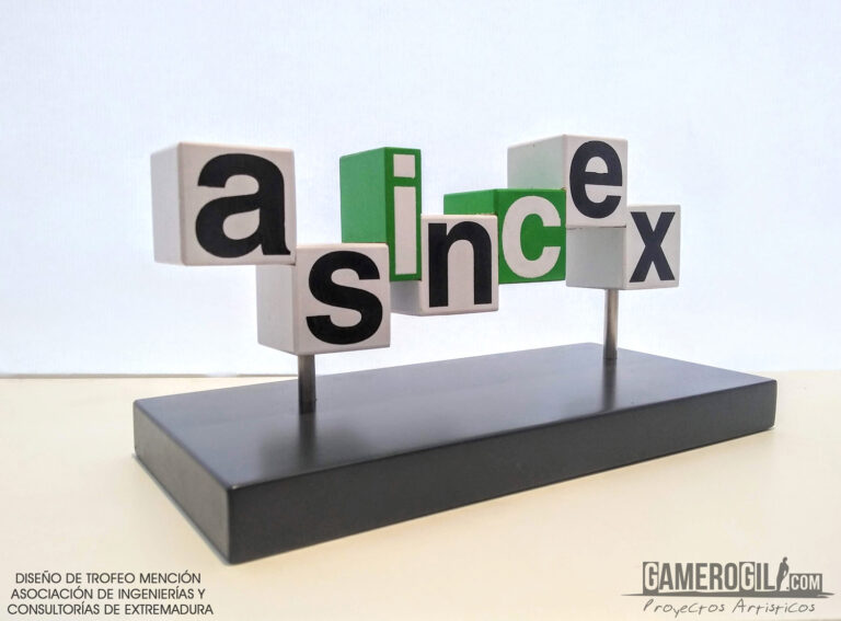 Diseño de Gamero Gil para los Trofeos del I Premio de la Asociación de Ingenierías y Consultorías de Extremadura (ASINCEX)